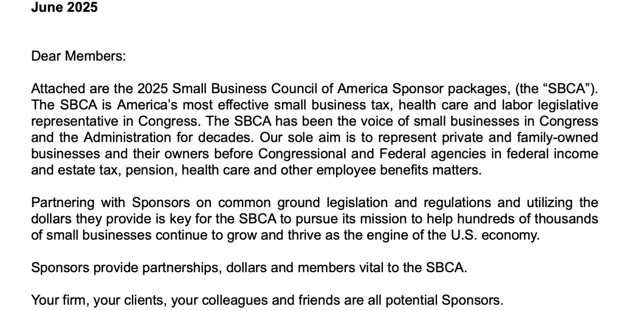 2025 Small Business Council of America Sponsor Packages